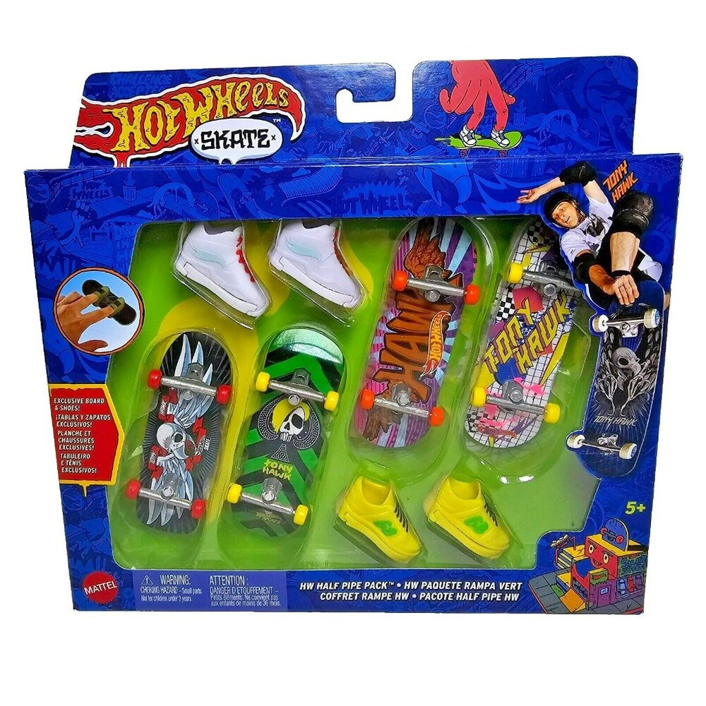 2023 Hot Wheels Skate Tony Hawk Finger Board Exclusive 4-Pack Board 2-Pack Shoes